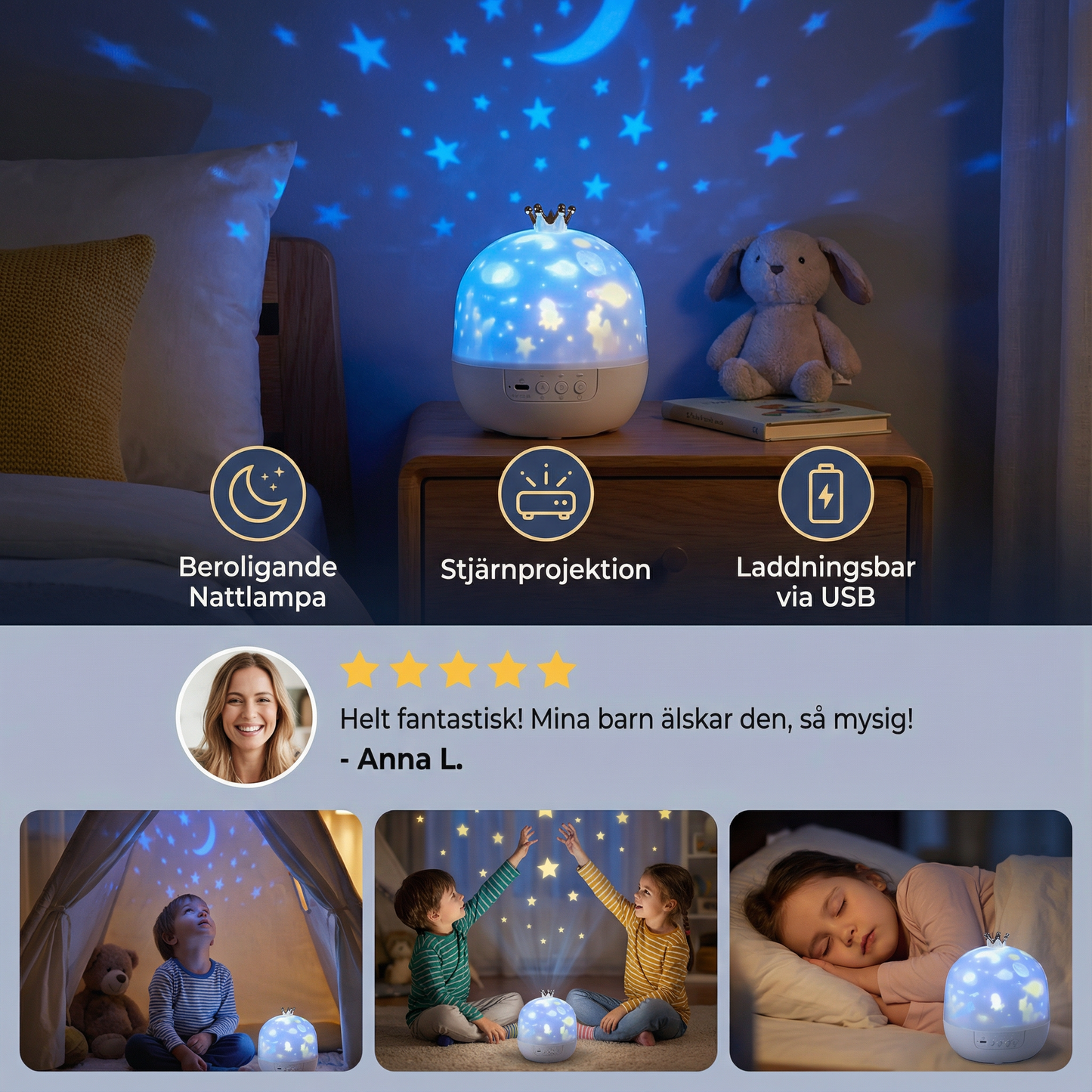 Stjärnhimmelprojektor nattlampa ⎜ Roterande LED-lampa
