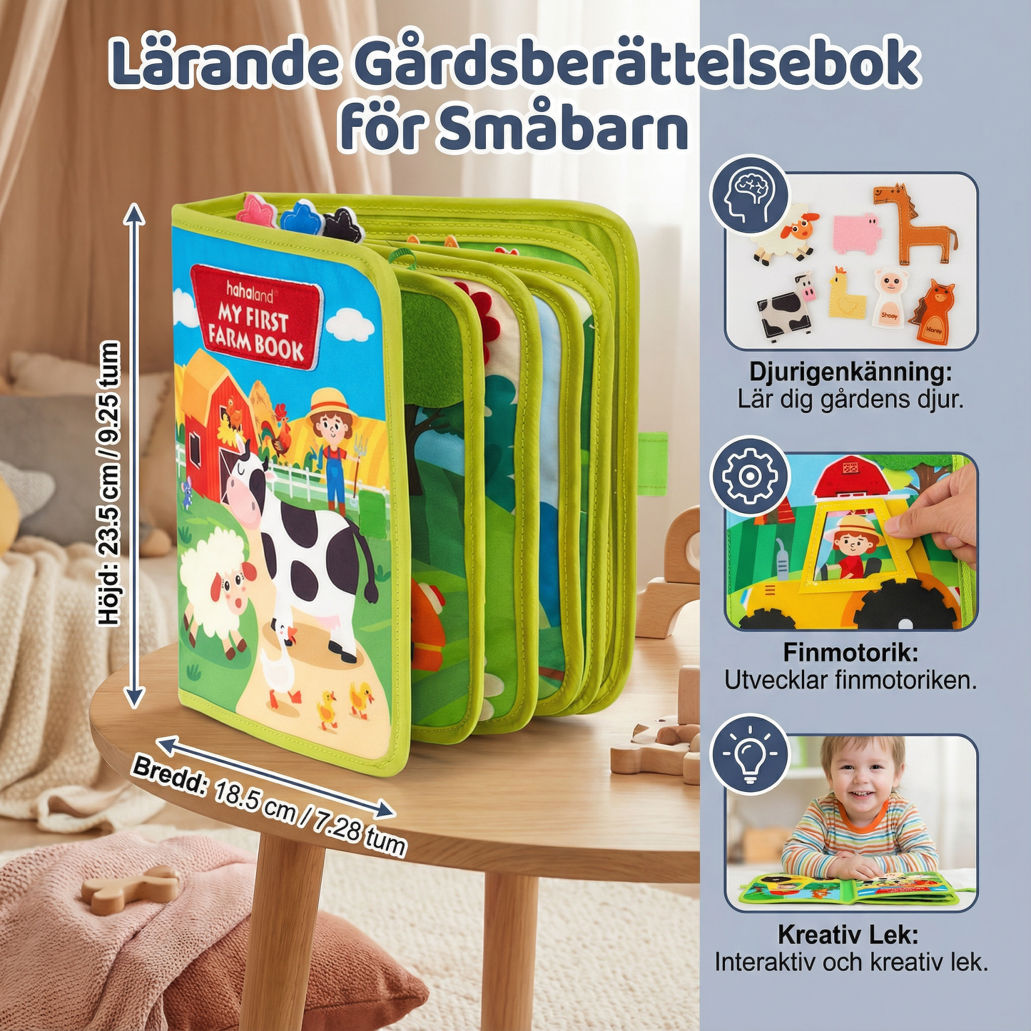 Lärande gårdsberättelsebok för småbarn | Aktivitetsbok i mjuk filt för djurinlärning och finmotorik