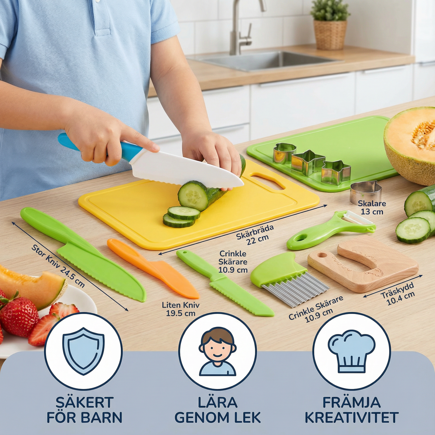 Barnskärknivset | Säkra och roliga köksverktyg för att lära sig skära frukt och grönsaker