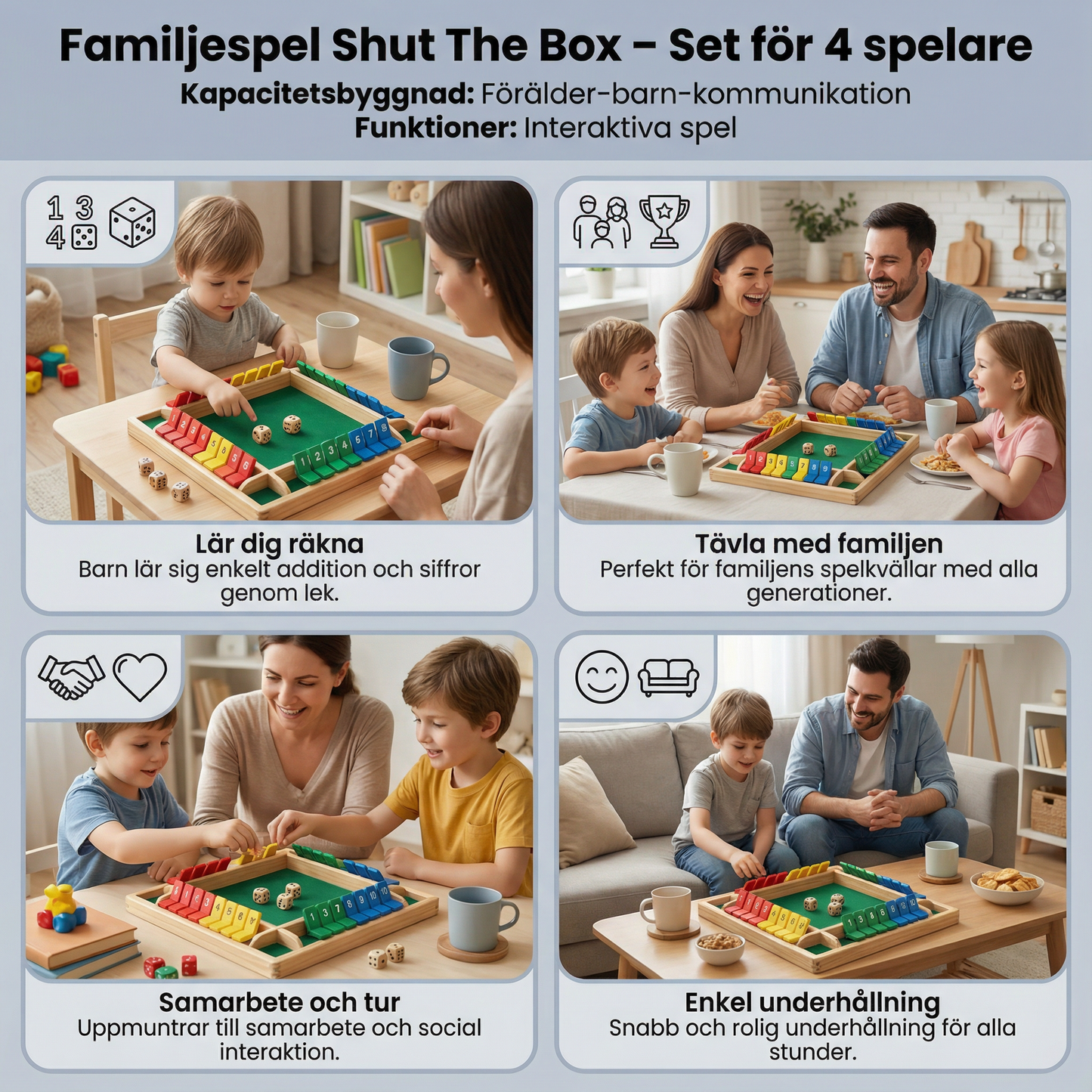 Familjespel Shut The Box – Set för 4 spelare
