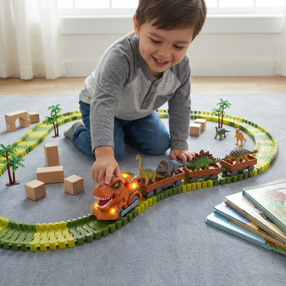 Dinosaurieäventyr – Flexibel racerbana med lysande tåg