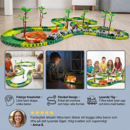 Dinosaurieäventyr – Flexibel racerbana med lysande tåg