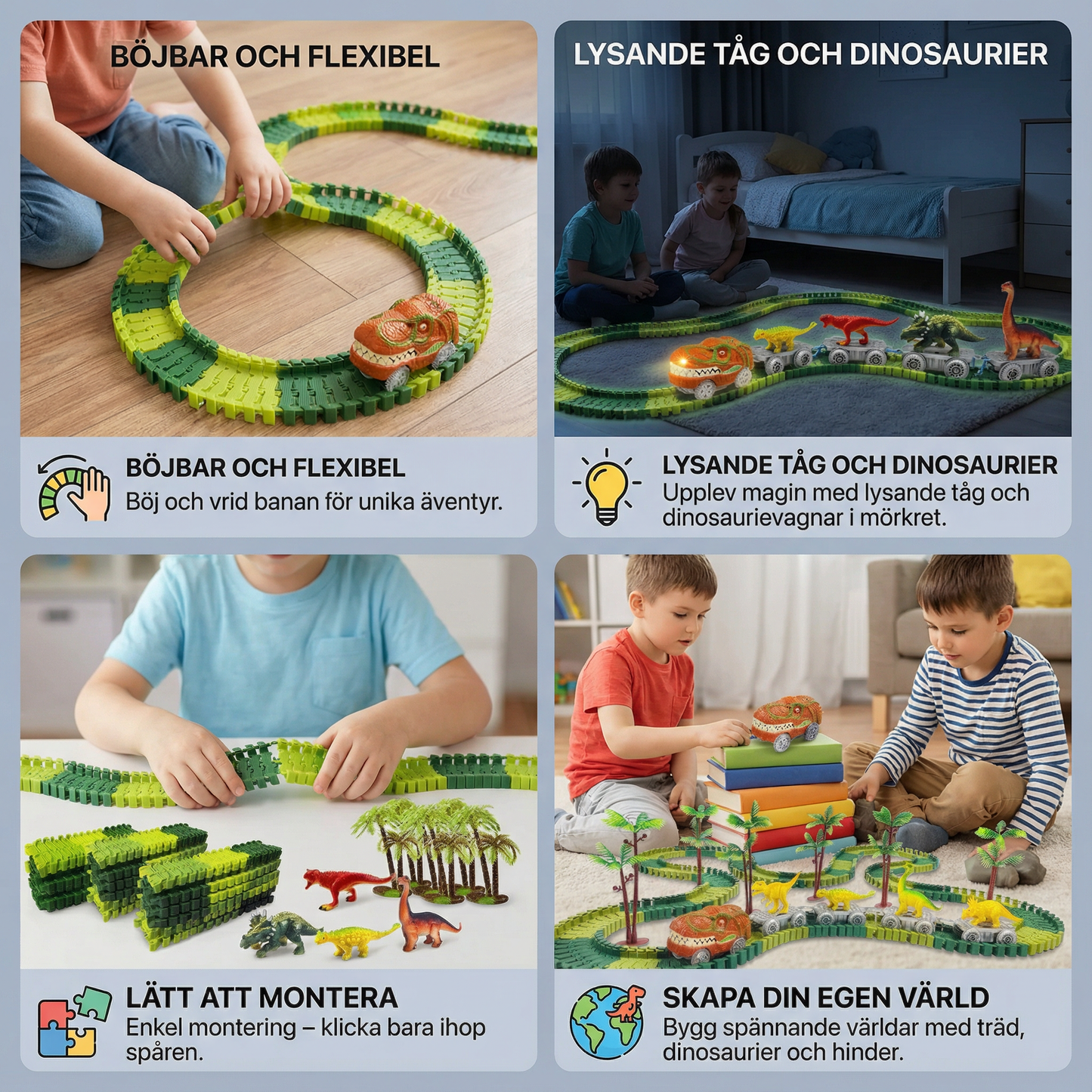 Dinosaurieäventyr – Flexibel racerbana med lysande tåg