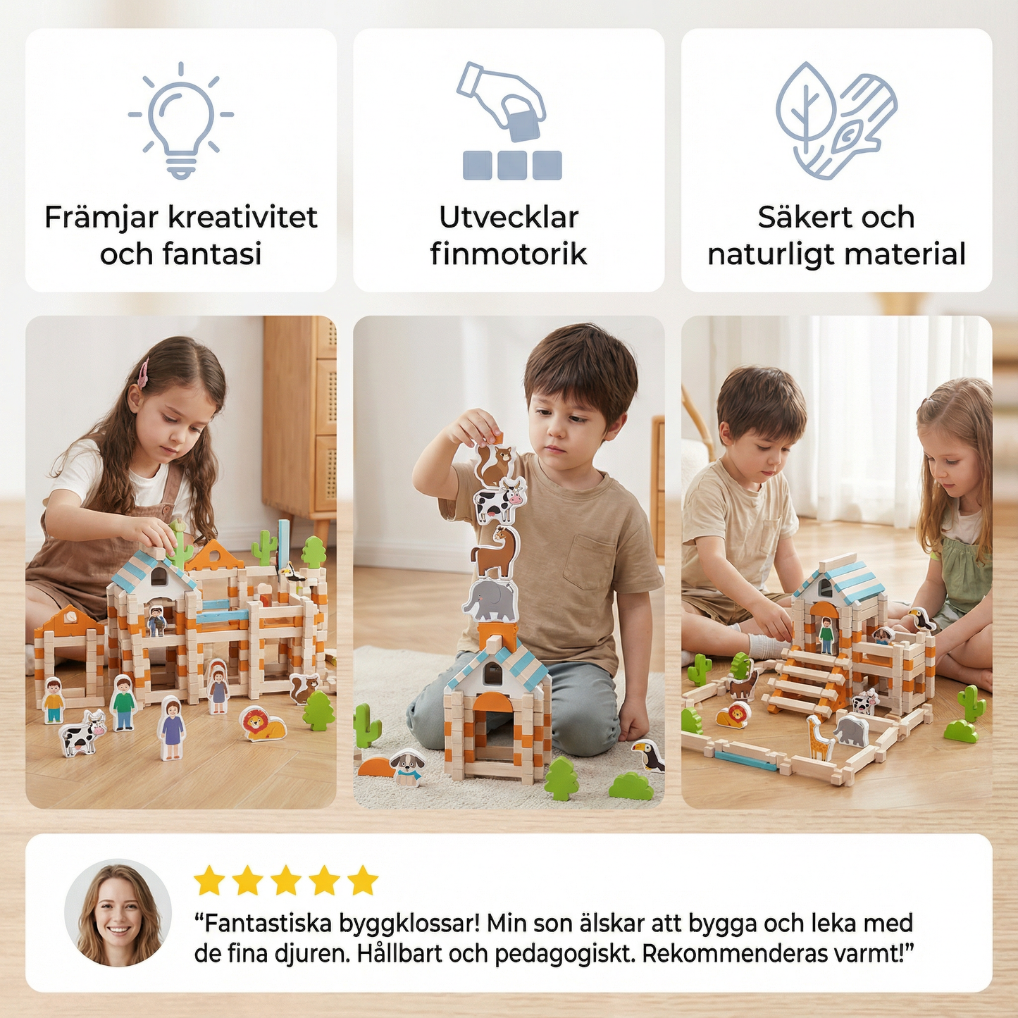 Montessori Träbyggklossar – Naturligt stapel- och byggleksak