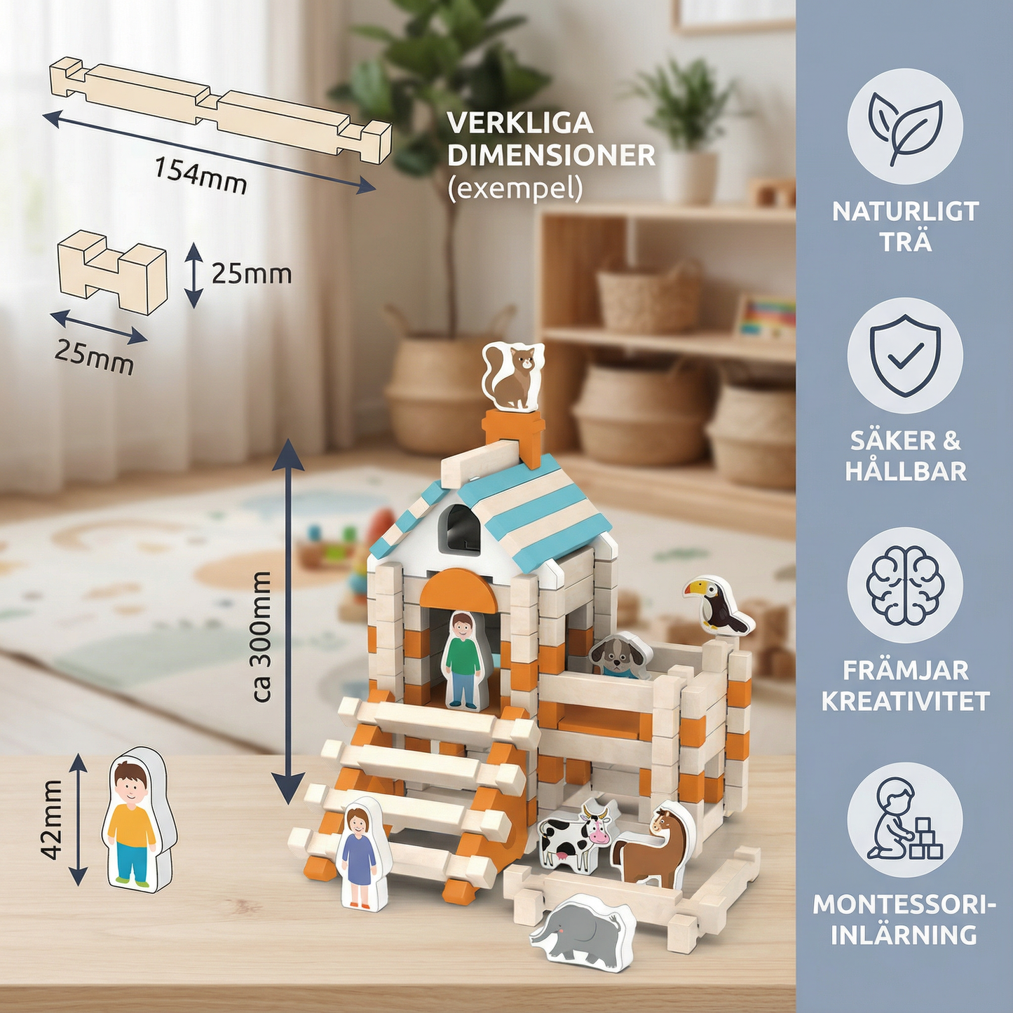 Montessori Träbyggklossar – Naturligt stapel- och byggleksak