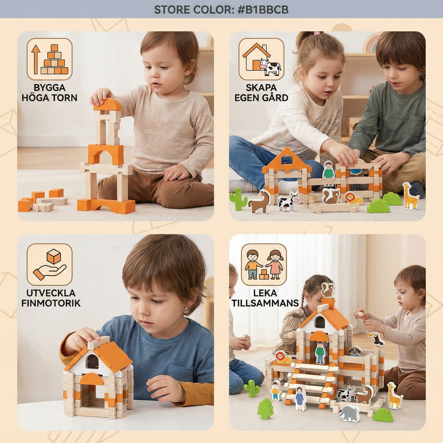 Montessori Träbyggklossar – Naturligt stapel- och byggleksak