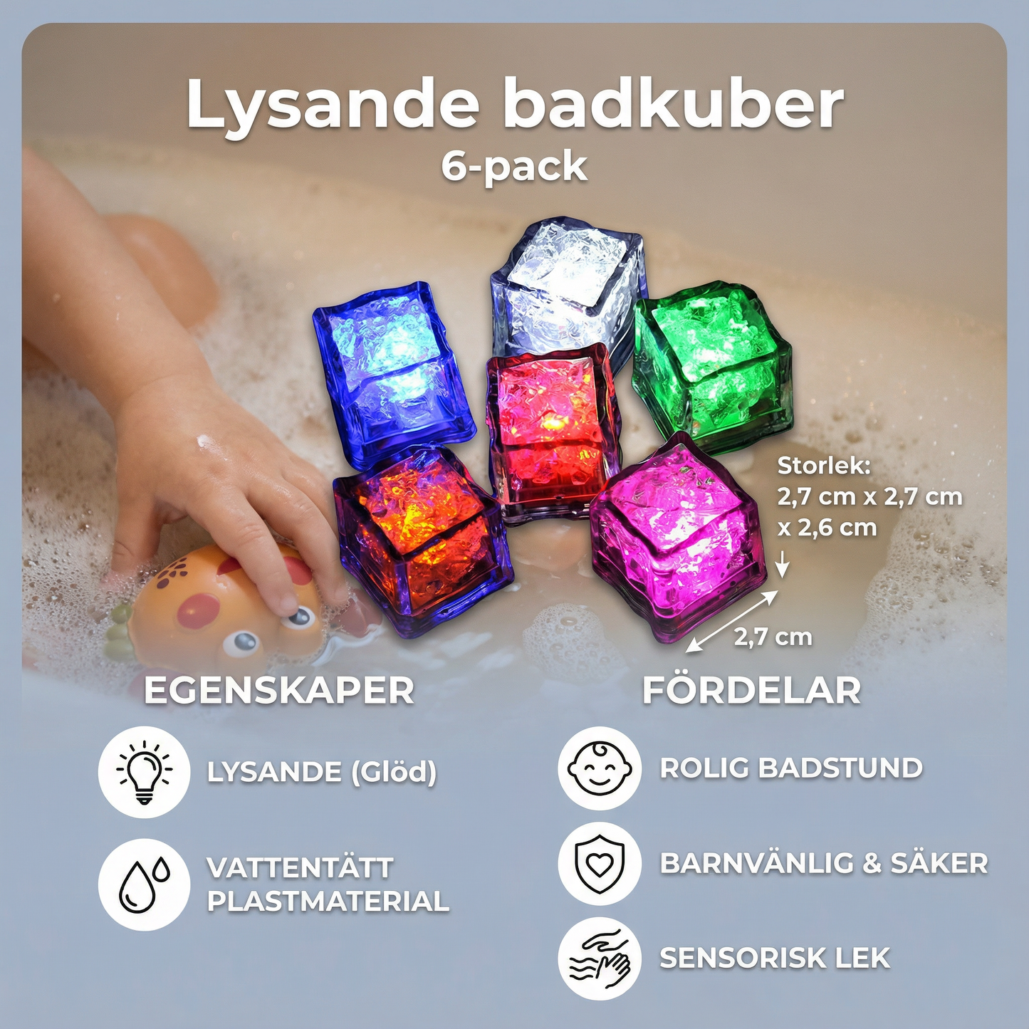 Lysande badkuber – leksak för barn, 6-pack
