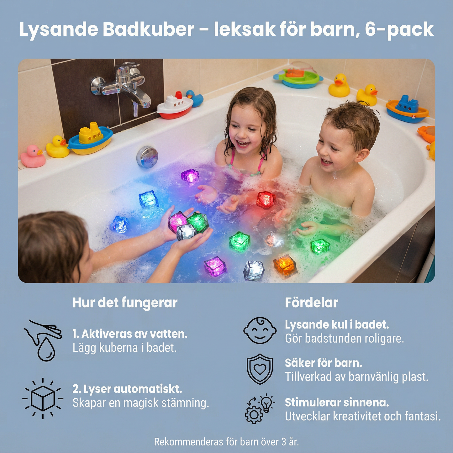 Lysande badkuber – leksak för barn, 6-pack