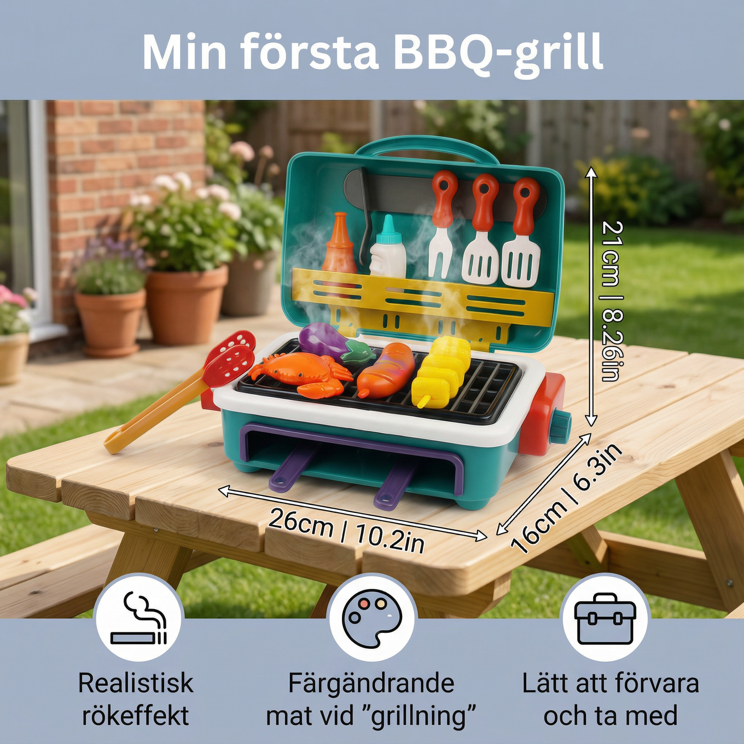 Min första BBQ-grill – Barnkök med rökeffekt och färgändrande mat
