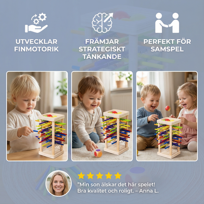 Pedagogiskt 3-i-1 träspel med kulor och pinnar