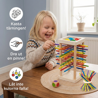 Pedagogiskt 3-i-1 träspel med kulor och pinnar